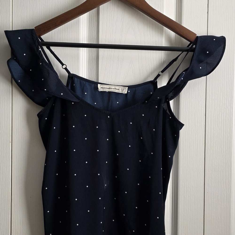 Abercrombie & Fitch Navy Polka Dot Ruffle Blouse